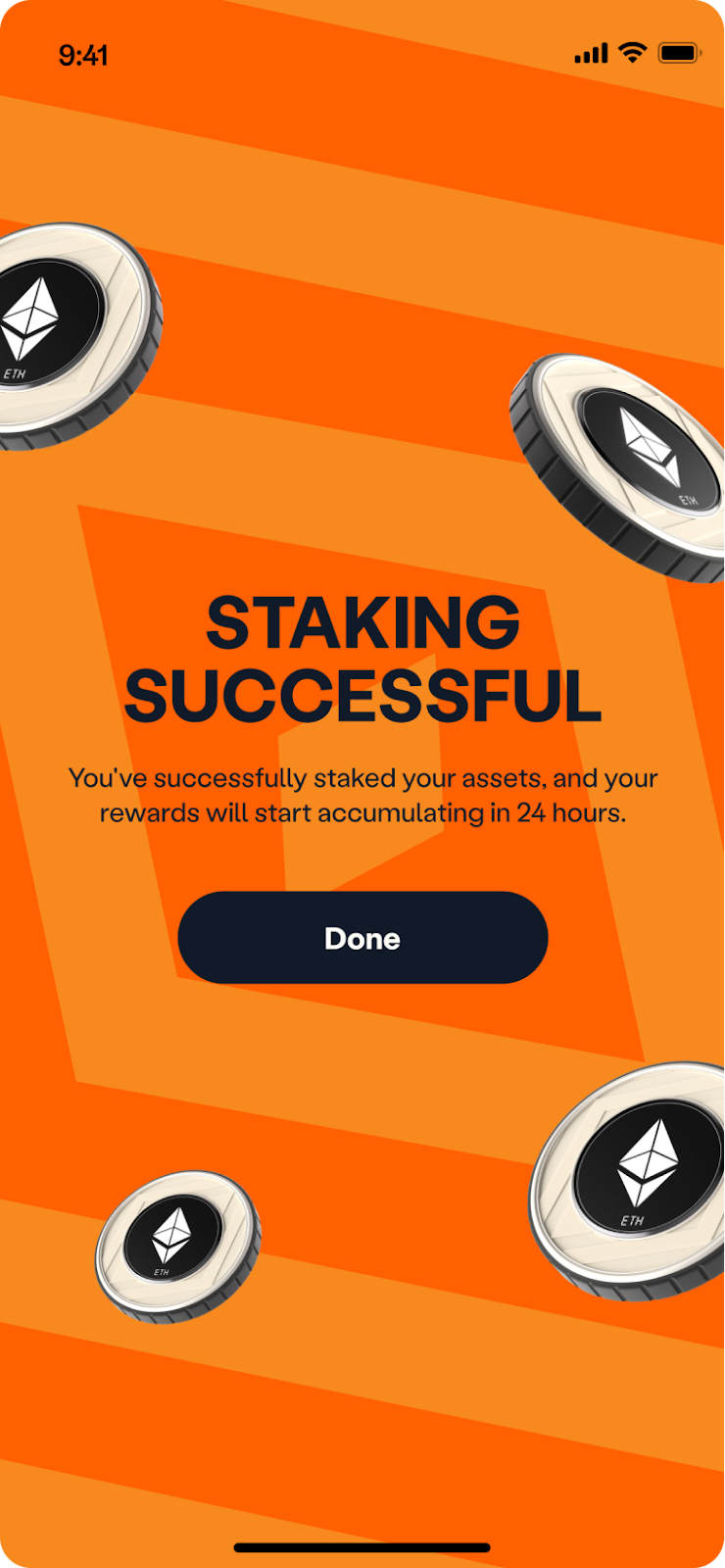screenshot showing staking successful
